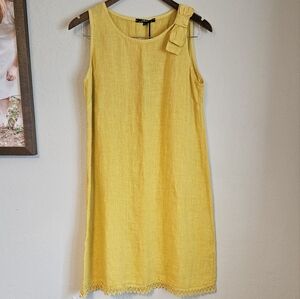 Charlie B Yellow 100% Linen Lace Trim Sleeveless Dress Sz Small NWT